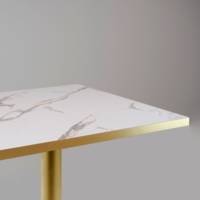 Table pied Doré 70x70cm marbre blanc chants laiton - intérieur - RestooTab