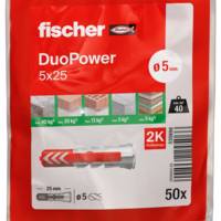 Cheville tous matériaux DUOPOWER 5 x 25 sans vis - sachet de 50 pièces - Gedimat - FISCHER