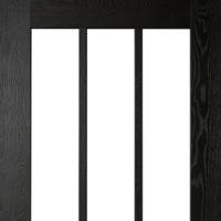 Porte seule coulissante ATELIER LOFT chêne peint noir fonçé vitrage transparent - 204x73cm - rainure et tire - Gedimat - ROZIÈRE