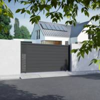 Portail coulissant GALA alu décor signature gris anthracite structuré - Gedimat - GARDEN GATE