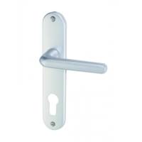 Ensemble de poignées de porte TIGNES sur plaque aluminium finition argent avec trou de serrure - Gedimat - DT 2000