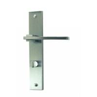 Ensemble de poignées de porte MANHATTAN sur plaques finition nickelé satiné Zamak avec trou de cylindre de sûreté - Gedimat - DT 2000