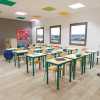 Table CARÉLIE plateau ép.19 mm mélaminé chant ABS piètement époxy - 60x50 cm - T2 - Hêtre miel/Gris alu 9006 - Mobidecor