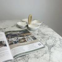 Plateau de table 120x70cm Marbre Bianca Luna & laiton - RestooTab