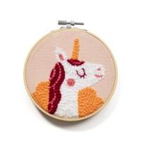 Kit Point De Croix Enfant Punch Needle- Licorne - D 18 Cm Rose