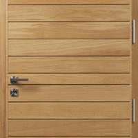 Porte d'entrée bois CONSTANCE gris lunaire/chêne dormant 80 mm - 215 x 90 cm - Gedimat - BEL M