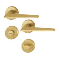 Ensemble de poignées sur rosaces MACAU laiton satiné clé L 37 - Gedimat