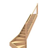 Escalier 1/4 tournant droit en hêtre lamellé collé avec rampe à lisses inox - Gedimat - ESCAO