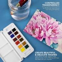 Aquafine - Set de voyage peinture aquarelle - 12 demi-godets et 1 pinceau - DALER ROWNEY