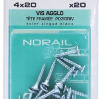 Vis agglo tête fraisée Pozidriv en acier zingué blanc 4 x 20 mm - Gedimat - NORAIL