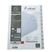 Intercalaires imprimés numériques PP recyclé gris - 12 positions - A4 - Gris