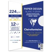 Pochette 12 Feuilles Dessin à grain A4 224g Blanc - CLAIREFONTAINE