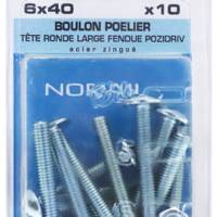 Boulon poêlier tête ronde large fendue Pozidriv acier zingué - Gedimat - NORAIL