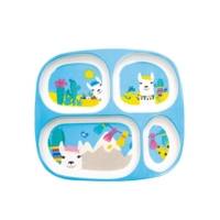 Plateau repas 4 compartiments décor Lama/Licorne - Lot de 3 minimum