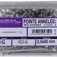 Pointe annelée tête plate bombée matière inox A2 2,5 x 60 mm - Gedimat - NORAIL
