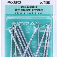 Vis agglo tête fraisée Pozidriv en acier zingué blanc 4 x 60 mm - Gedimat - NORAIL