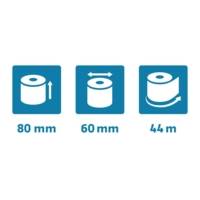 Bobine pour balance 80x60mm - 44m - 1 pli thermique 52g/m2 - Safe Contact. - Blanc