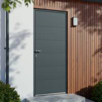 Porte d'entrée alu EUGENIE gris anthracite/blanc dormant 63 mm avec tapées pour isolation 100 mm - 215 x 90 cm - Gedimat