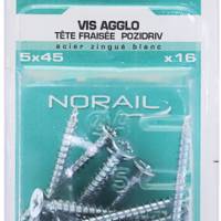 Vis agglo tête fraisée Pozidriv en acier zingué blanc 5 x 45 mm - Gedimat - NORAIL