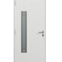 Porte d'entrée alu ODISHA gris anthracite/blanc dormant 63 mm avec tapées pour isolation 100 mm - 215 x 90 cm - Gedimat - GARDEN GATE