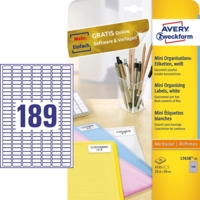 Lot de 4725 etiquettes Mini 25,4 x 10 mm sur 25 Feuilles Blanc