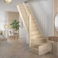 Escalier 1/4 tournant gauche sapin kit TRADI ECO - 2.80m - Gedimat - SOGEM
