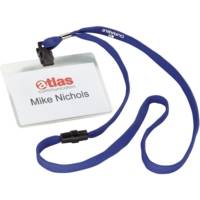 Lot de 10 badges porte-nom 60 x 90 mm avec lanière textile 44 cm bleu marine