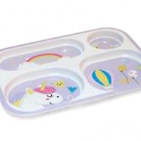 Plateau 4 compartiments décor Lama/Licorne - Lot de 3 minimum