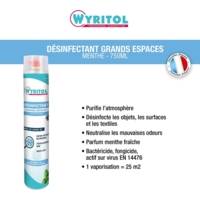 Aérosol Désinfectant grands espaces - Purifie l'air - Parfum menthe - 750ML