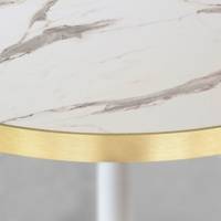 Table pied blanc Ø120cm marbre blanc chant laiton - intérieur - RestooTab