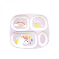 Plateau repas 4 compartiments décor Lama/Licorne - Lot de 3 minimum