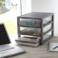 Mini Tour de Rangement 3 Tiroirs Moyen Modèle PP Argent 36,5 x 26 x H25,5 cm