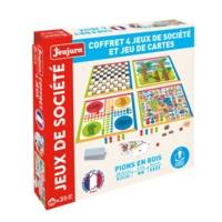 Coffret "4 jeux" de societe et jeu de cartes - pions en bois