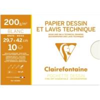 Pochette papier dessin & lavis technique 29,7x42 10F 200g - CLAIREFONTAINE