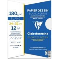 Pochette 12 feuilles de dessin à grain 24x32 180g Blanc - CLAIREFONTAINE
