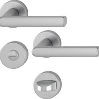 Ensemble de poignées sur rosaces HAMBURG alu aspect inox clé L 35 - Gedimat - HOPPE