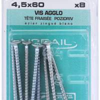 Vis agglo tête fraisée Pozidriv en acier zingué blanc 4,5 x 60 mm - Gedimat - NORAIL