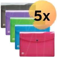 Lot de 5 porte-documents Hawai A4 en plastique transparent 5 couleurs
