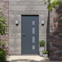 Porte d'entrée alu HUGO gris anthracite/blanc dormant 63 mm avec tapées pour isolation 100 mm - 215 x 90 cm - Gedimat - GARDEN GATE