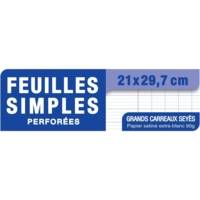 Feuilles simples perforées A4 500 pages 90 g grands carreaux - OXFORD