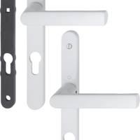Ensemble de poignées pour portes fenêtres avec plaque étroite HAMBURG alu noir mat clé I 68 - Gedimat - HOPPE