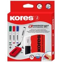 Kit de marqueurs pointe ogive pour tableau blanc, 4 marqueurs + effaceur - KORES