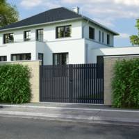 Portail battant HESTIA alu gris anthracite structuré - Gedimat - GARDEN GATE