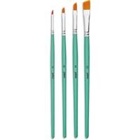 Lot de 4 Pinceaux Polyamides Dorés pour Acryliqe Manche Court Brosse en Angle - PÉBÉO