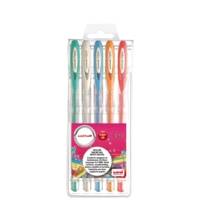 Etui de 5 rollers encre gel Signo UM120NM pointe moyenne 0,7mm Couleurs fun assorties - Uni-Ball