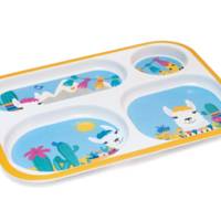 Plateau 4 compartiments décor Lama/Licorne - Lot de 3 minimum