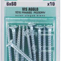 Vis agglo tête fraisée Pozidriv en acier zingué blanc 6 x 60 mm - Gedimat - NORAIL