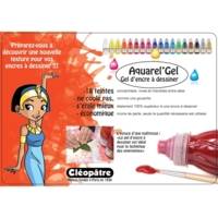 Lot de 6 flacons en 250 ml Aquarel'Gel , Jaune Primaire, Rouge Vif, Bleu Primaire, Vert Sapin, Noir, Sépia Terre de Sienne - CLÉOPÂTRE