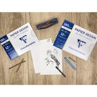 Pochette de 12 feuilles + 3 gratuites Dessin à grain 24 X 32 180 gr Blanc - CLAIREFONTAINE