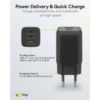 Chargeur Rapide Multiport USB-C™ PD GaN Nano (65 W) noir 2x ports USB-C™